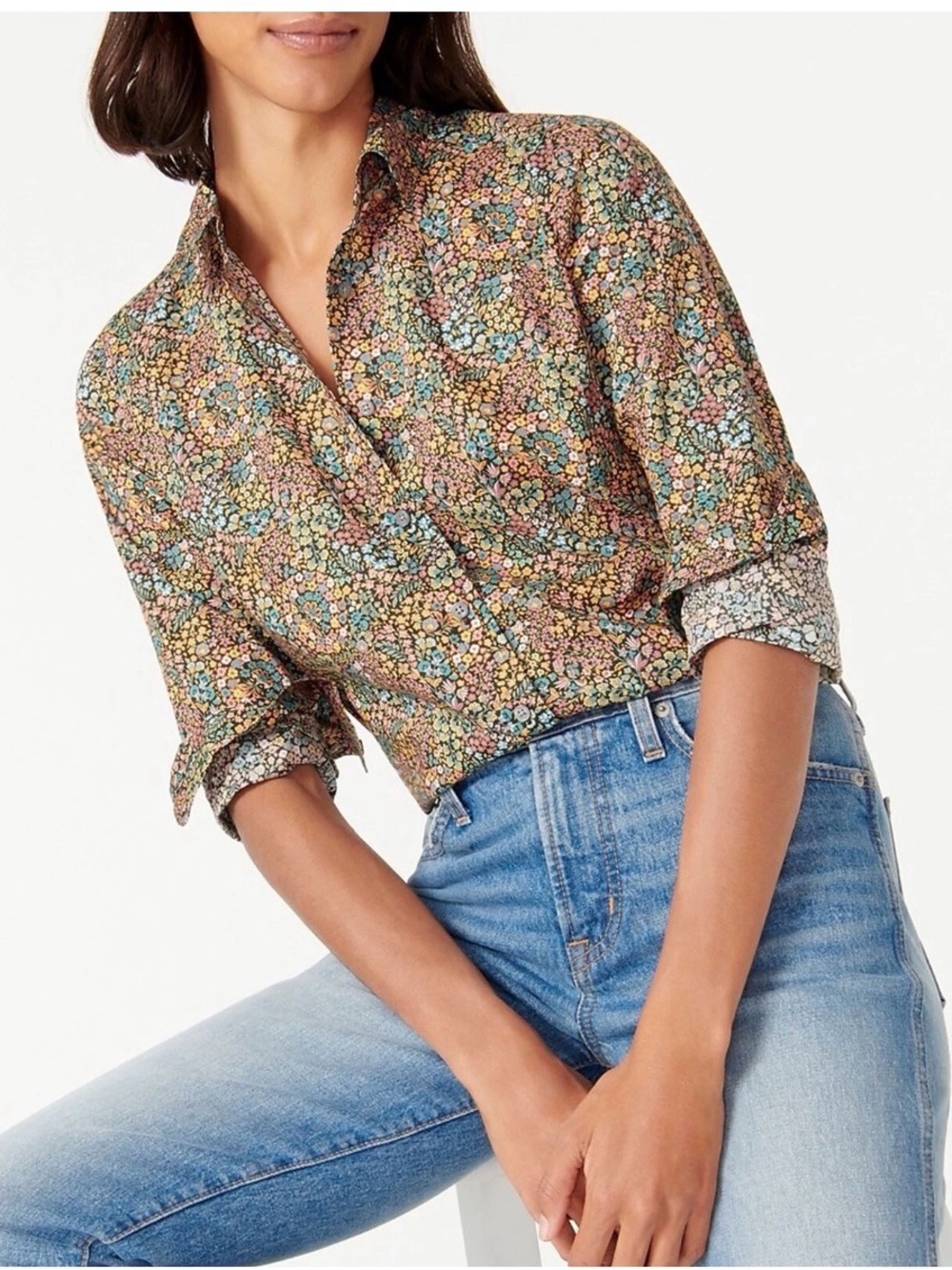 Vintage J Crew Retro Women’s Floral Button-Front Shirt Work Wear Casual Size 6